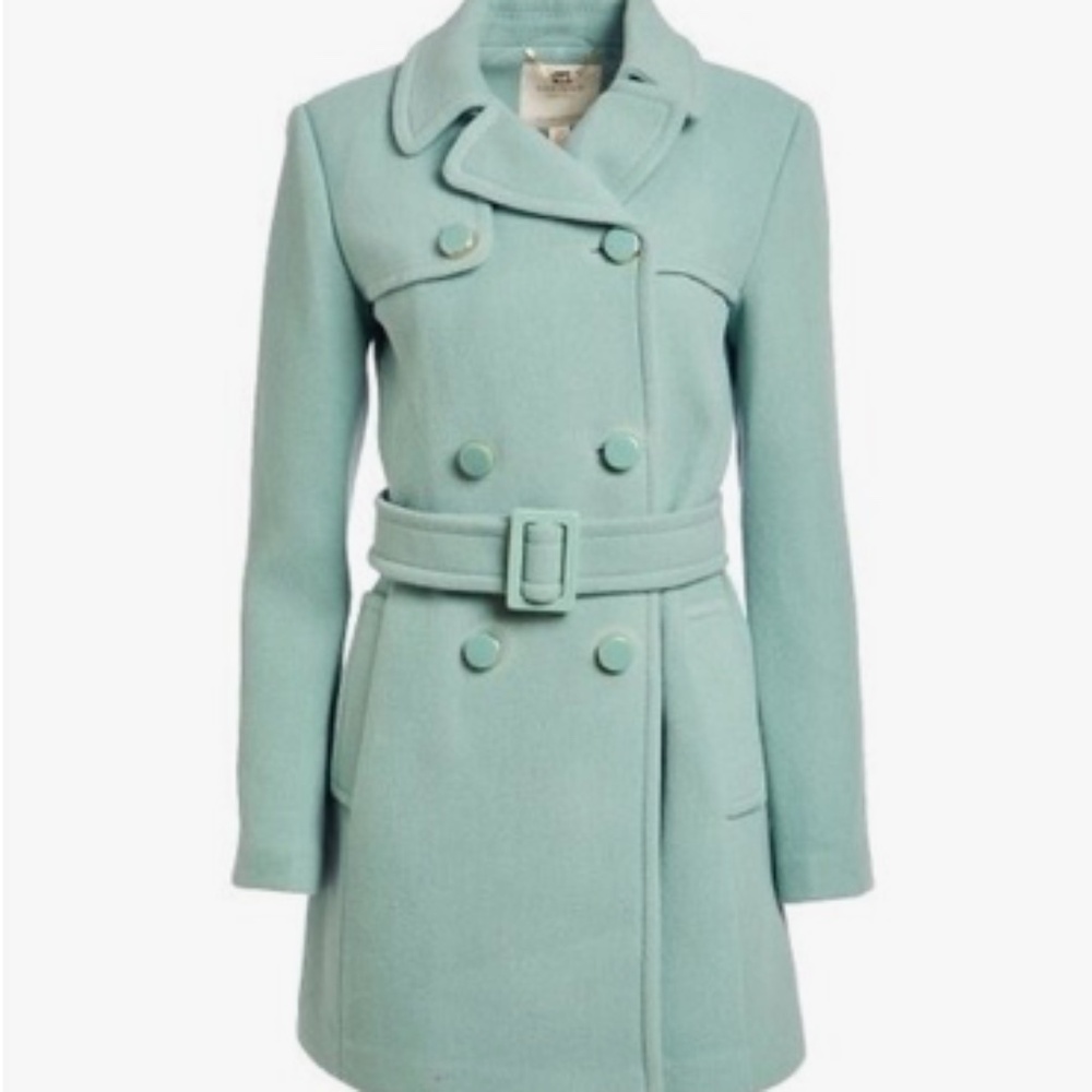 Kate Spade Wool Blend Double Breasted Seaglass Green Coat